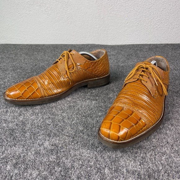Stacy Adams Other - Stacy Adams Mens Shoes 11 Brown Crocodile Embossed Square Toe Lace Up Dress